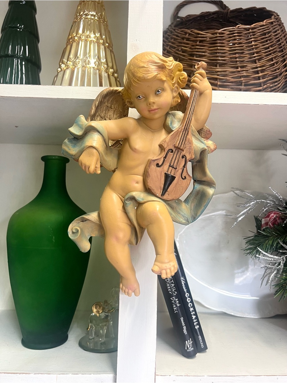 Vintage Italy cherub angel playing violin wall decor regency